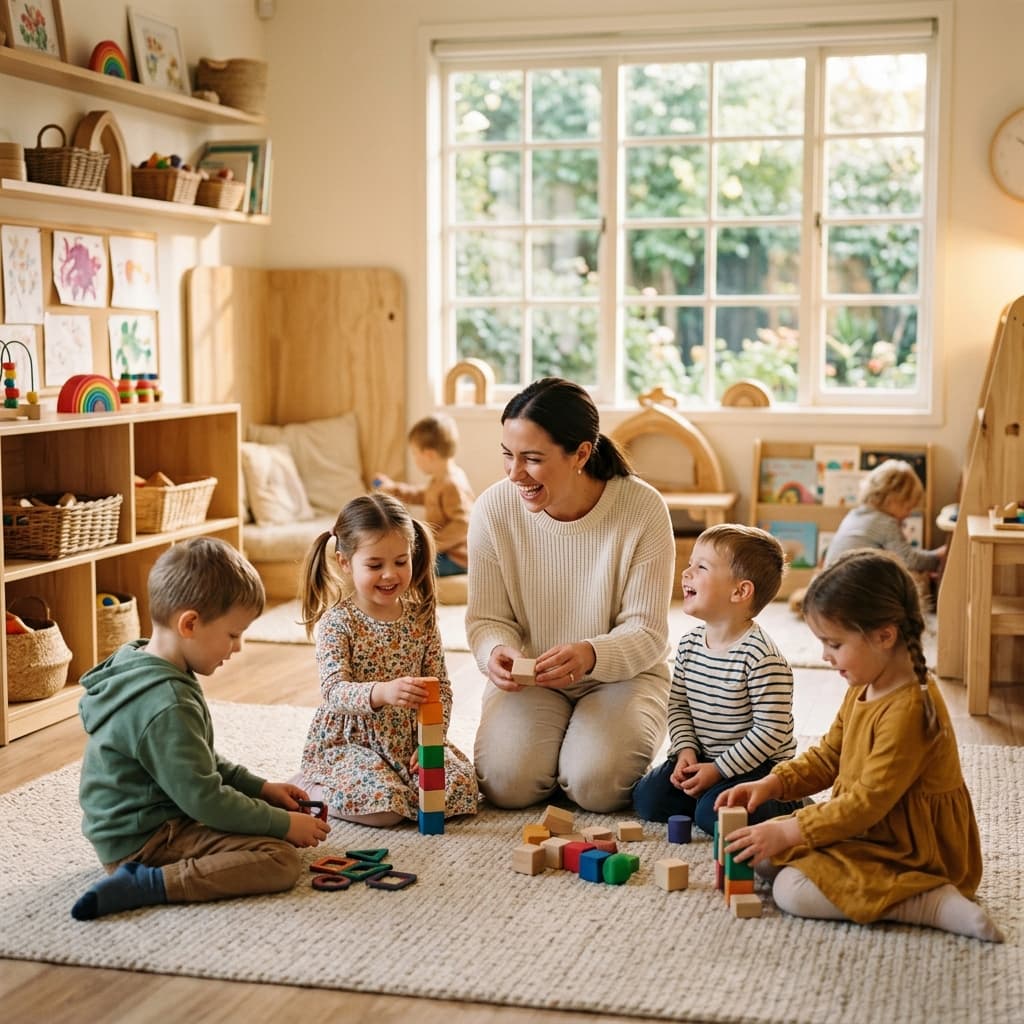 Happy teacher with children